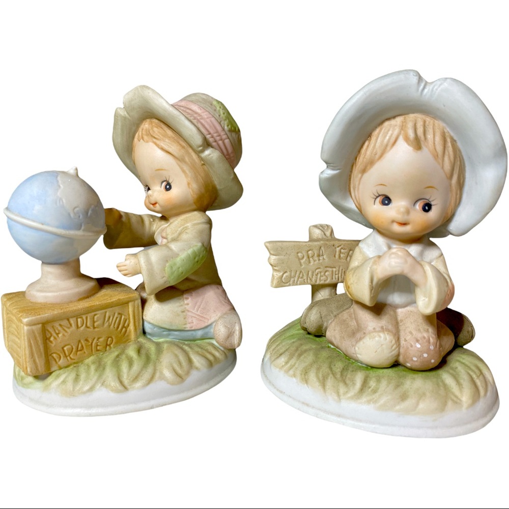 Vintage Lefton Heavenly Hobos Pair Prayer Changes Things & Handle with Prayer